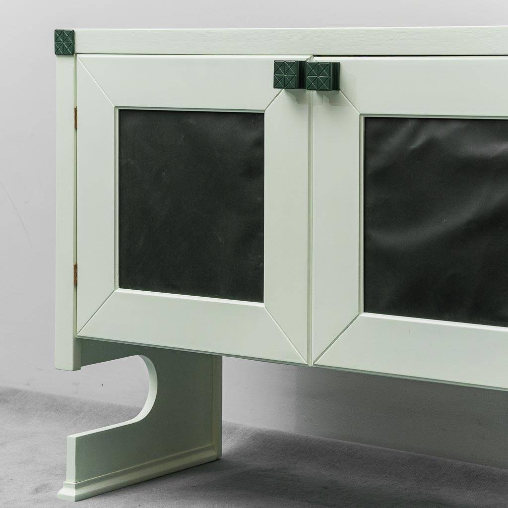 Buffet en legno inserti en pelle verde anni '60 vintage modernariato