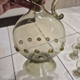 Roemer Glasses and Carafe 19th Century Mouth Blown Crystal