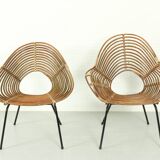 Set of 2 Vintage Rattan Lounge Chairs H. Broekhuizen for Rohé Noordwolde, The Netherlands 1960