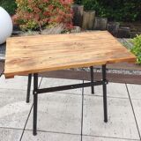 Table d'appoint en bois et metal style industriel années 60-70