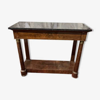 Nineteenth century console in Empire style mahogany veneer, marble top