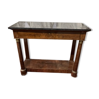 Nineteenth century console in Empire style mahogany veneer, marble top