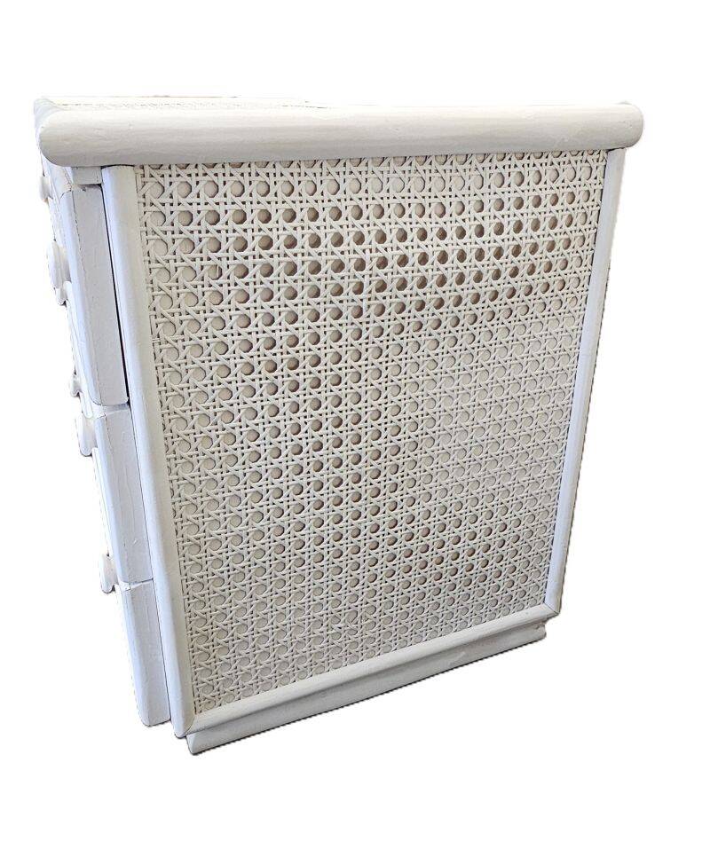 Vintage White Rattan and Cane Chest of Drawers from the 80s