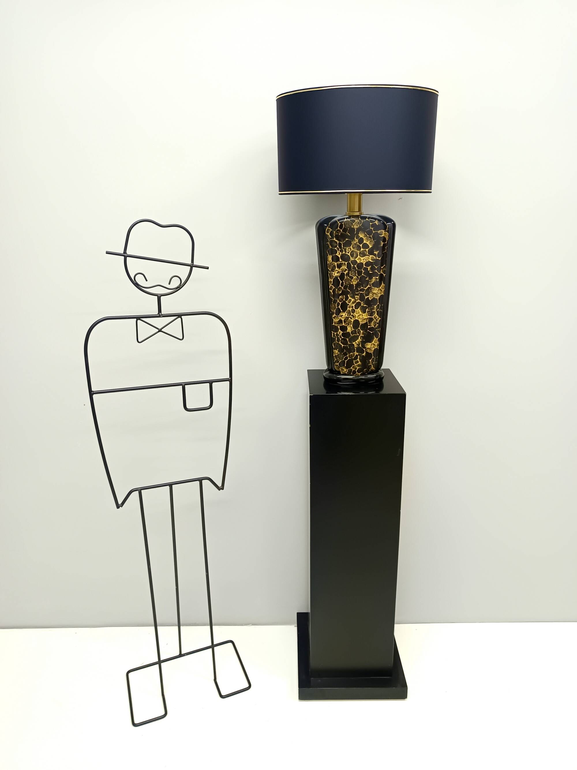 Lampes de table en céramique émaillée noir et or postmodernes, Italie années 1980