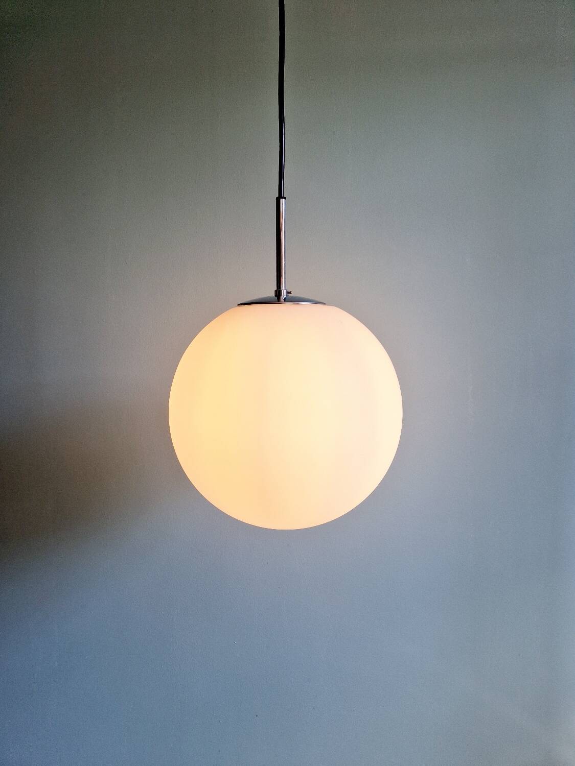Large pendant lamp in white satin opal glass, Glashütte Limburg, 1970