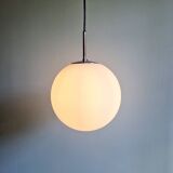 Large pendant lamp in white satin opal glass, Glashütte Limburg, 1970