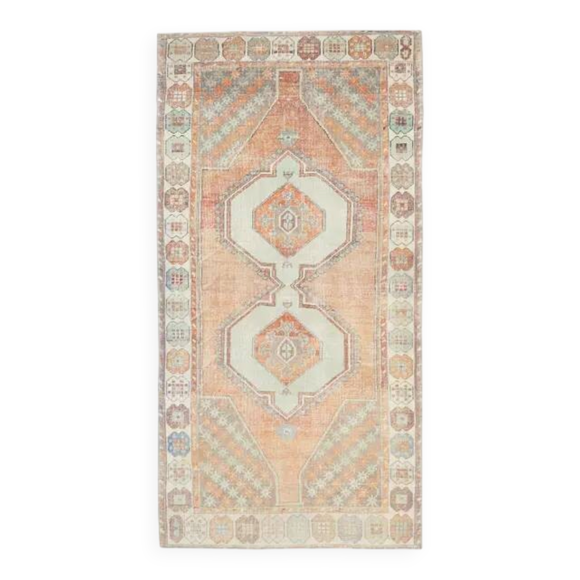 1970s Turkish Oushak Handmade Wool Cotton Orange Area Rug 127x256