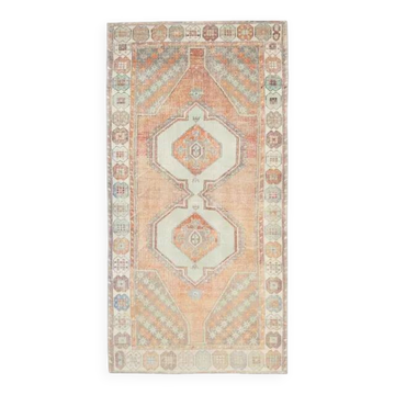 1970s Turkish Oushak Handmade Wool Cotton Orange Area Rug 127x256
