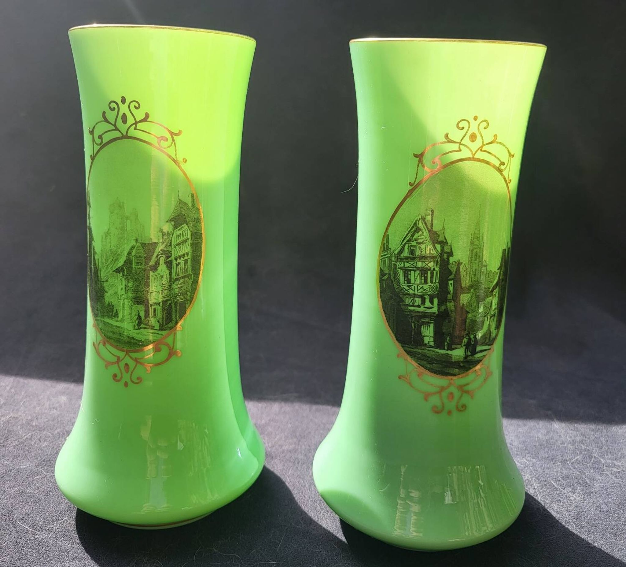 Pair of 19th century green opaline vases