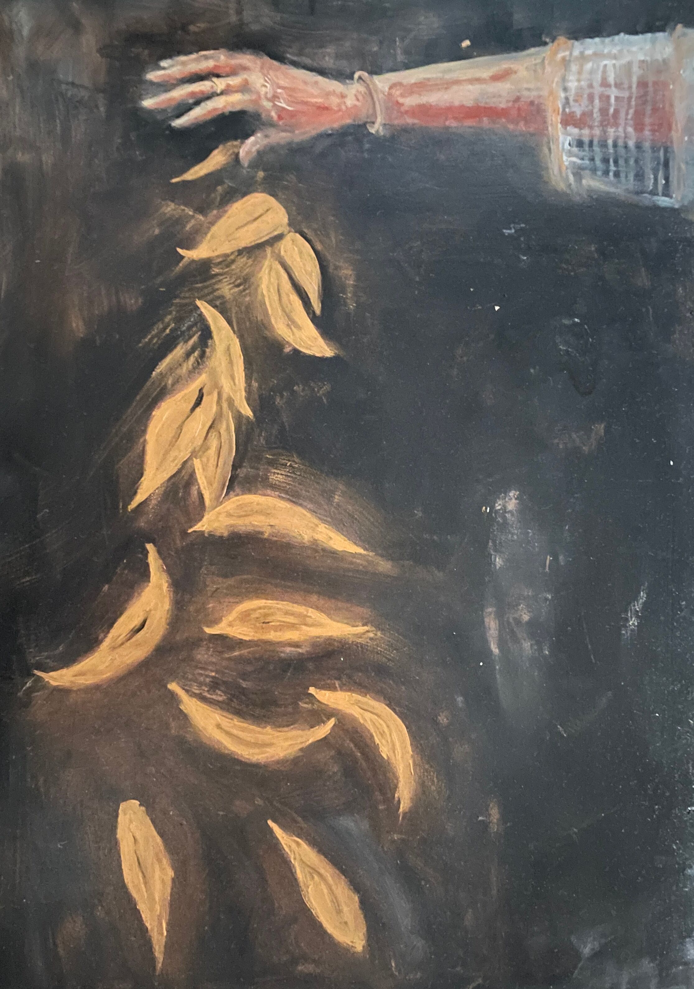 Oil painting on wood signed “golden autumn leaves”