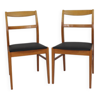 Chaises une paire vintage teck assise simili cuir noir 1960 suède