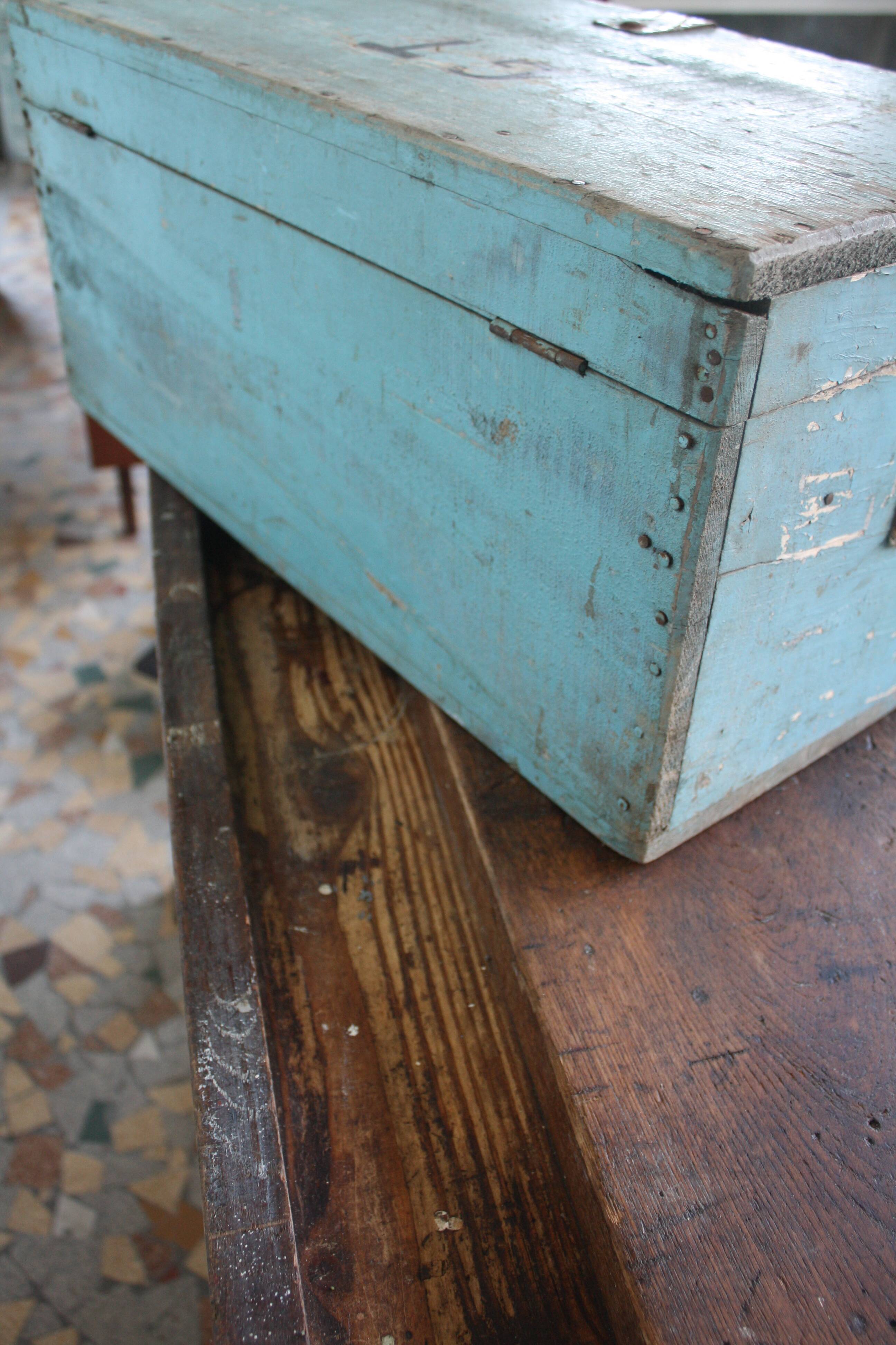 Blue vintage tool box wooden