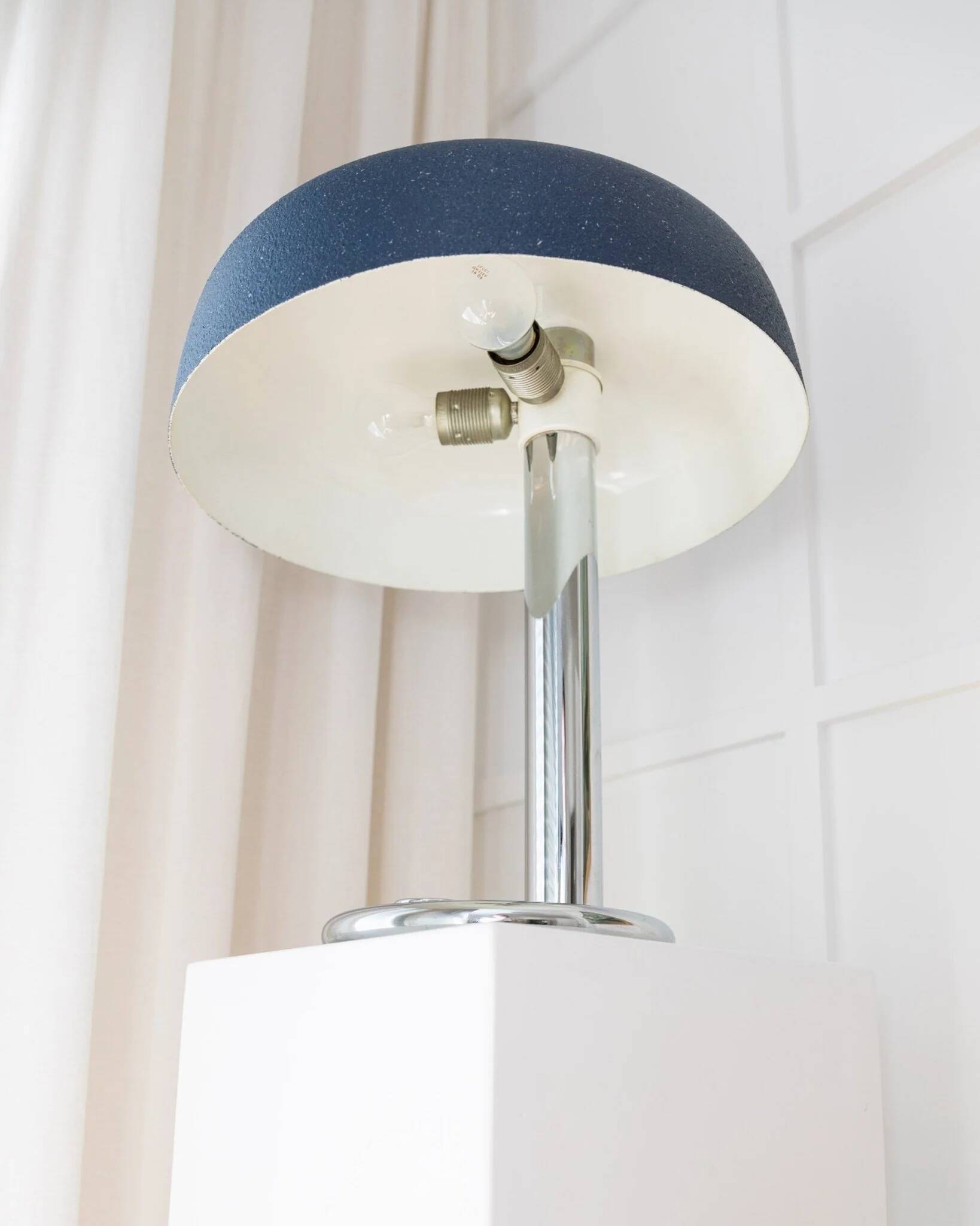 Noir Metal Table Lamp by Heinz Pfaender for Hillebrand - Chrome Base, Textured Shade, 1960s