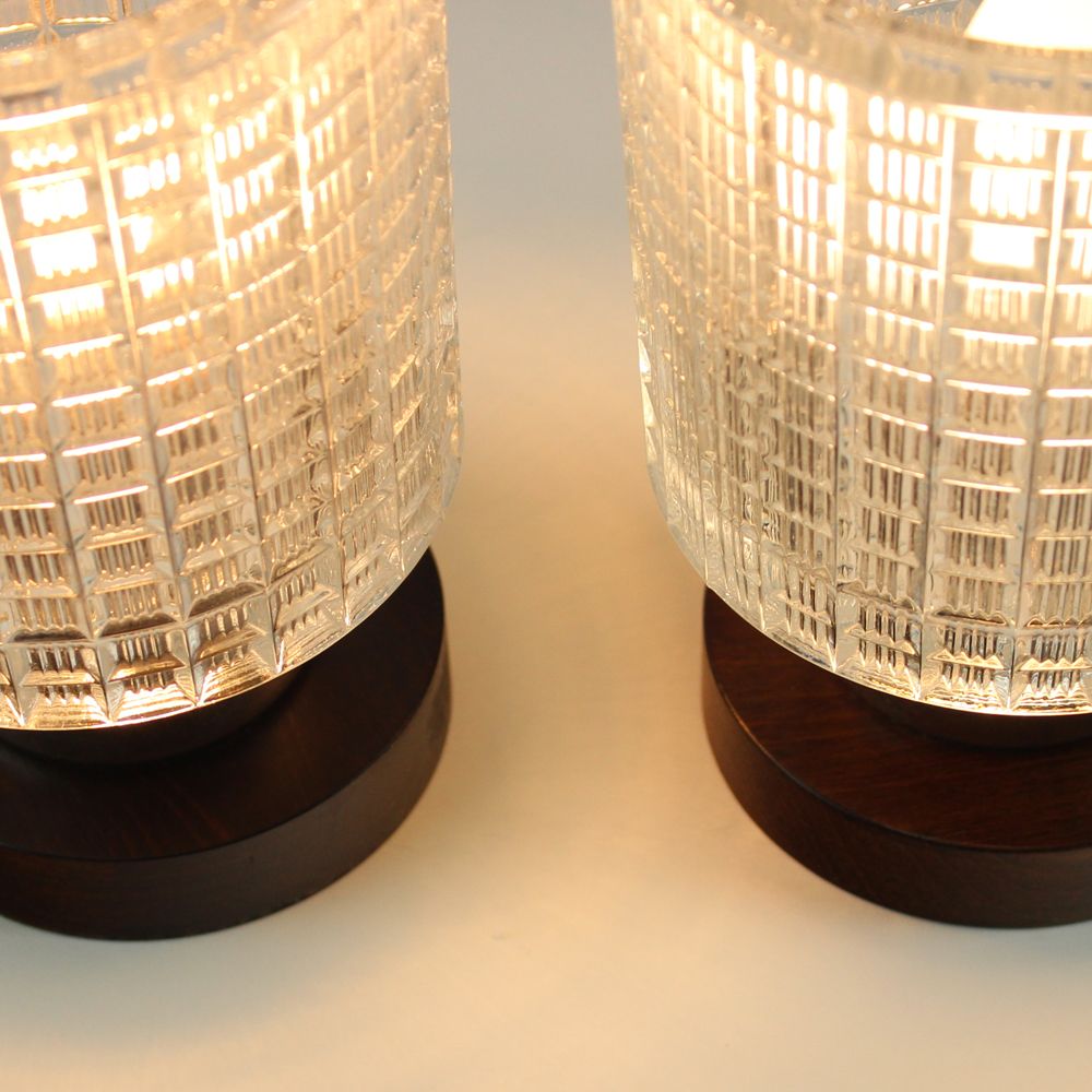 Set of 2 table lamps in glass and wood, Czechoslovakia 1960s