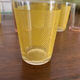 set of six digestive glasses with glass and metal tray