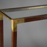 Elegant brass, glass and wood console 1980's