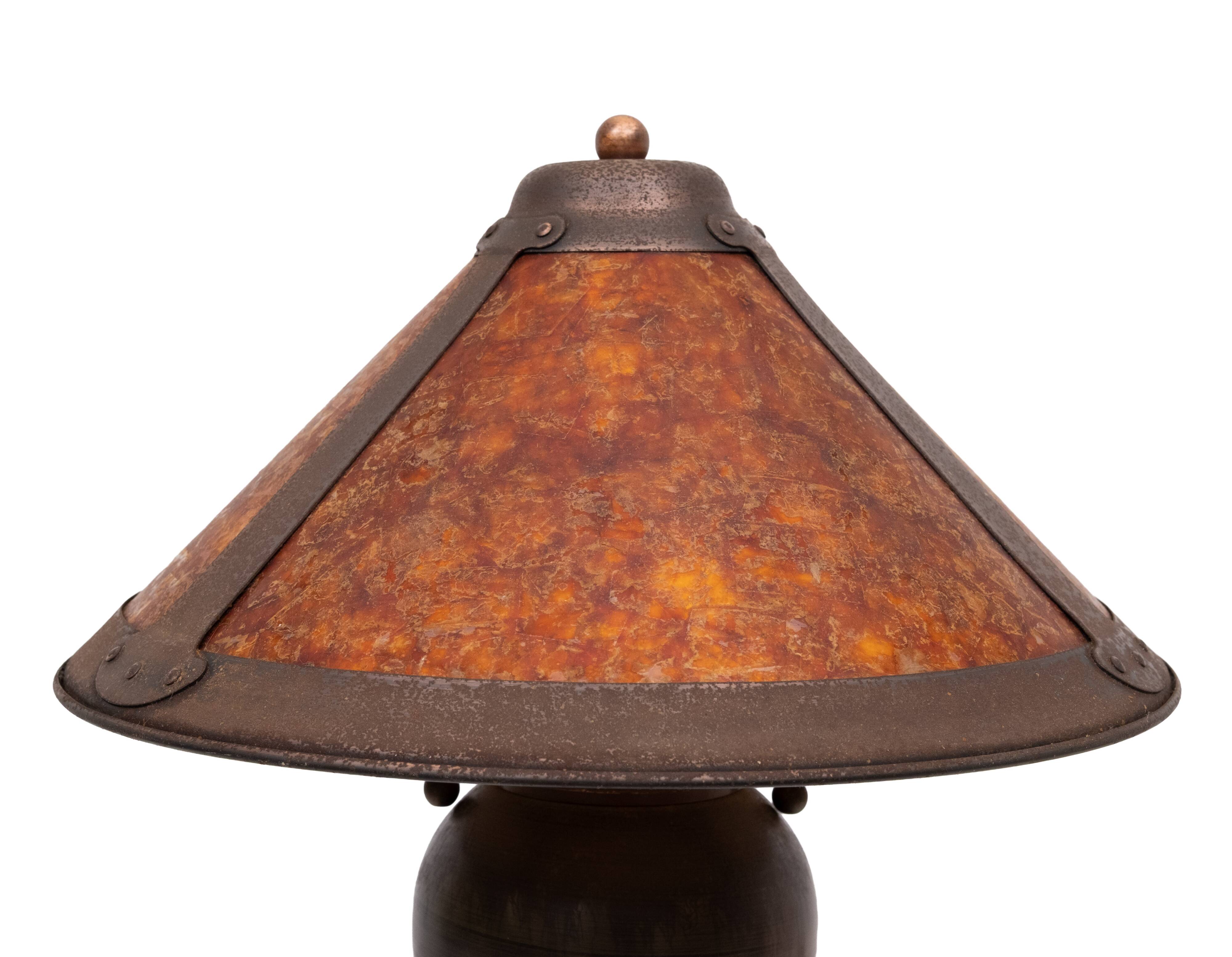 Vintage Dirk van Erp Style Arts & Crafts Copper & Mica Table Lamp 20th Cent