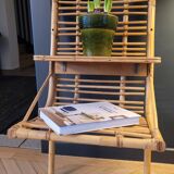 Vintage bamboo and rattan wall shelf