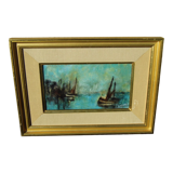 Marine painting oil on canvas old sign yvonne appennini 1971 voiliers tbe