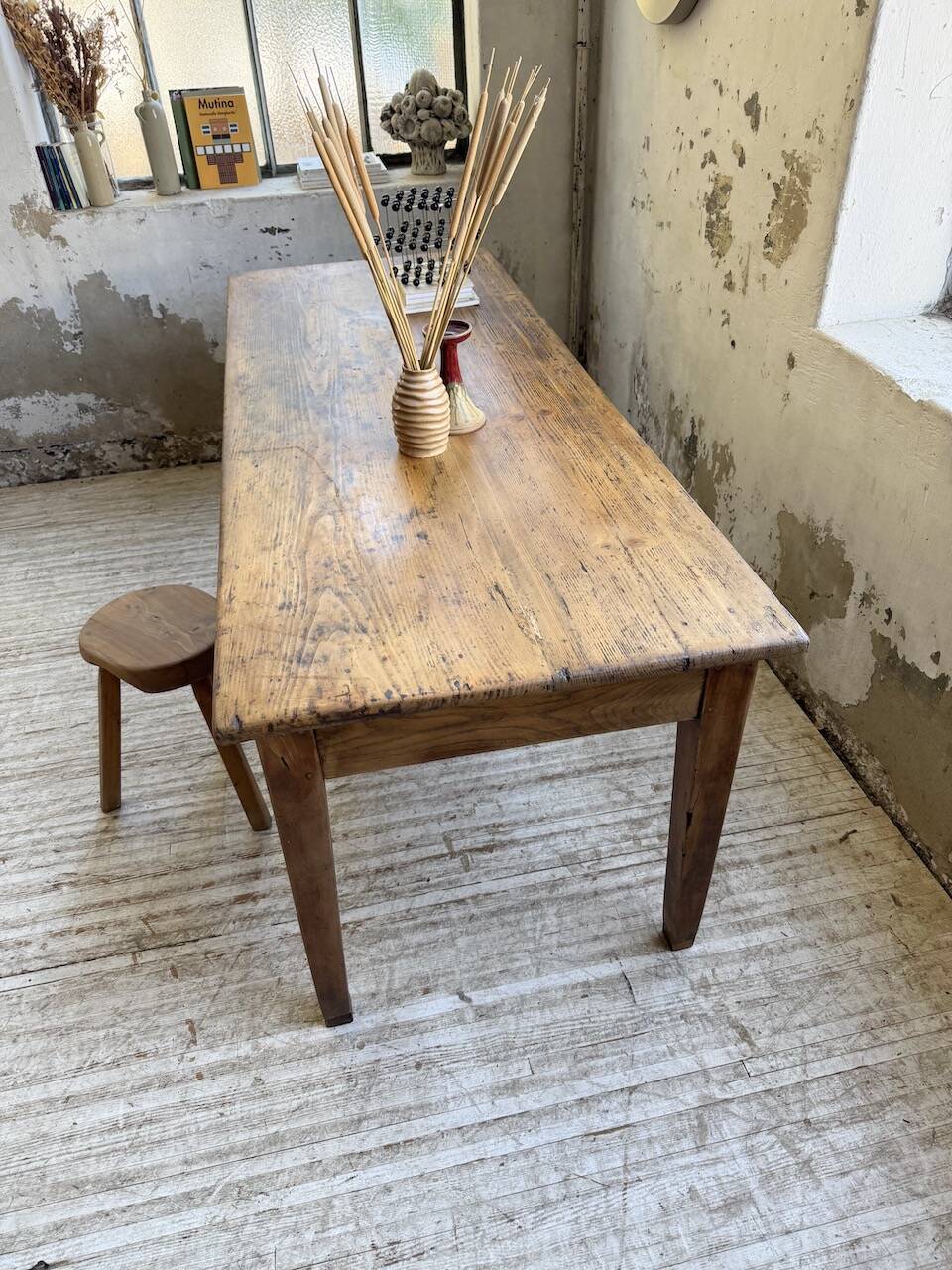 Pine and oak + walnut farmhouse table 1950