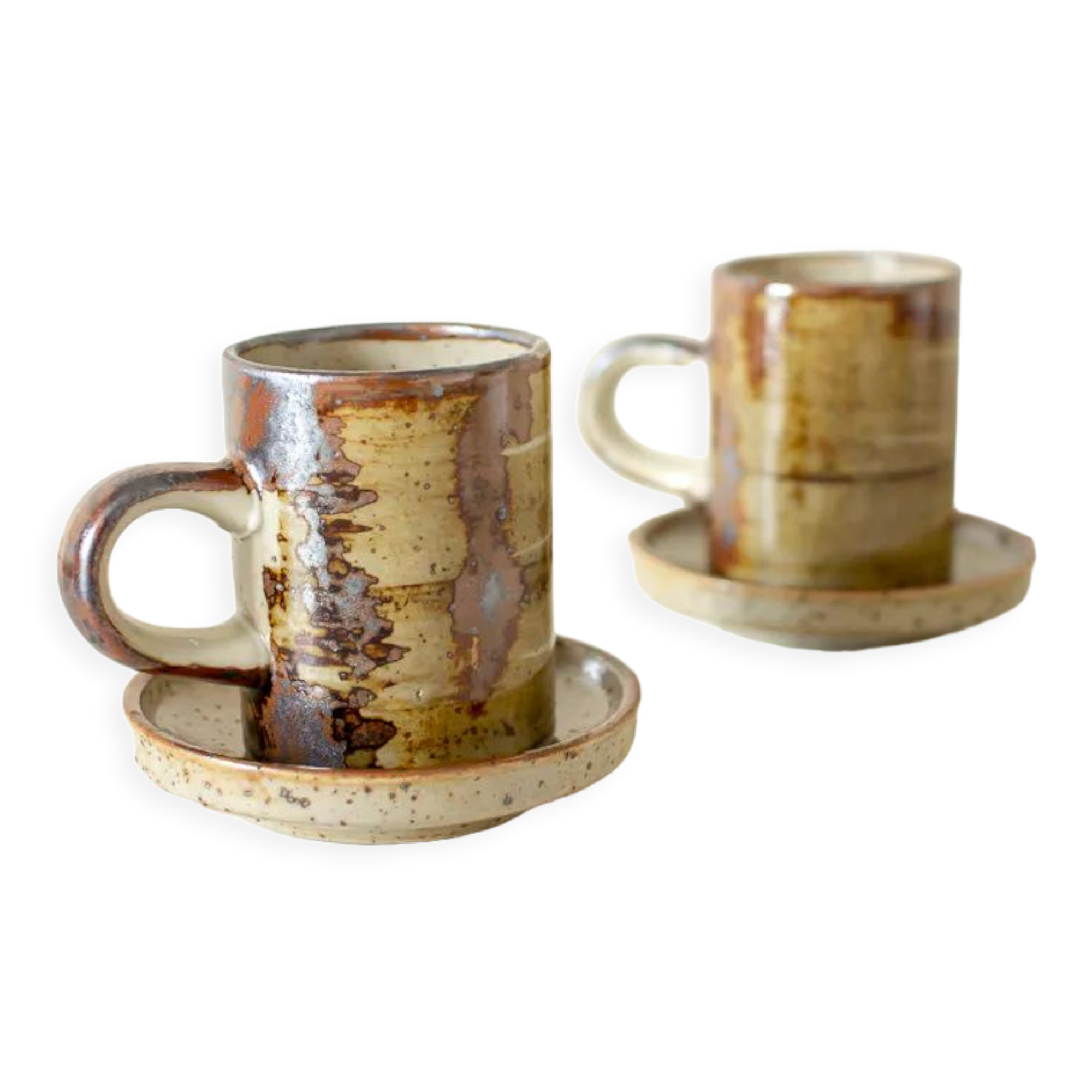 Pair of stoneware cups and sub-cups
