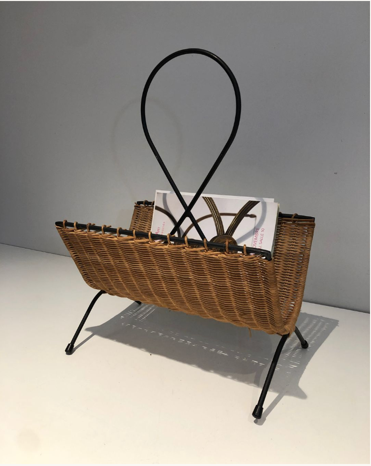 Rattan and black lacquered metal magazine racks