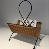 Rattan and black lacquered metal magazine racks