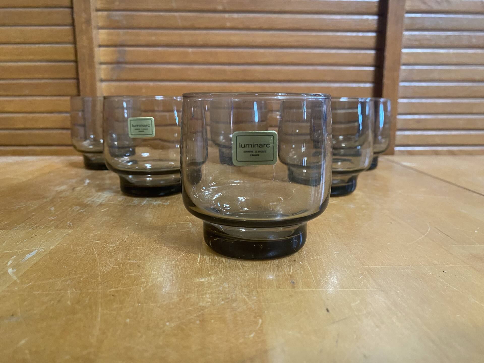 Set of 6 luminarc glasses grey smoke 1970s vintage #e395