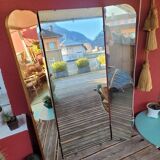 Large vintage teak triptych mirror
