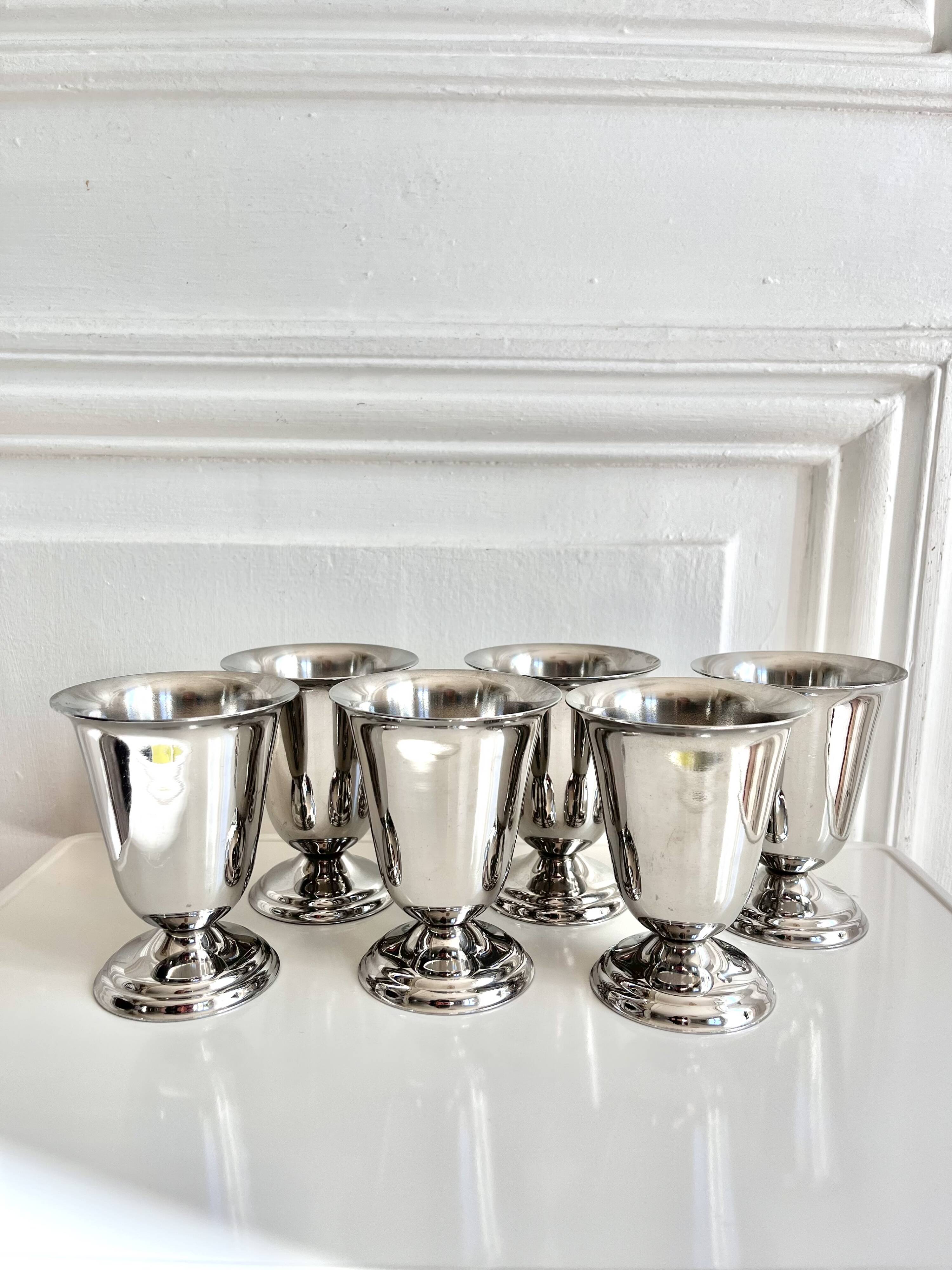 6 vintage stainless steel ice cream cups in the shape of a tumbler.