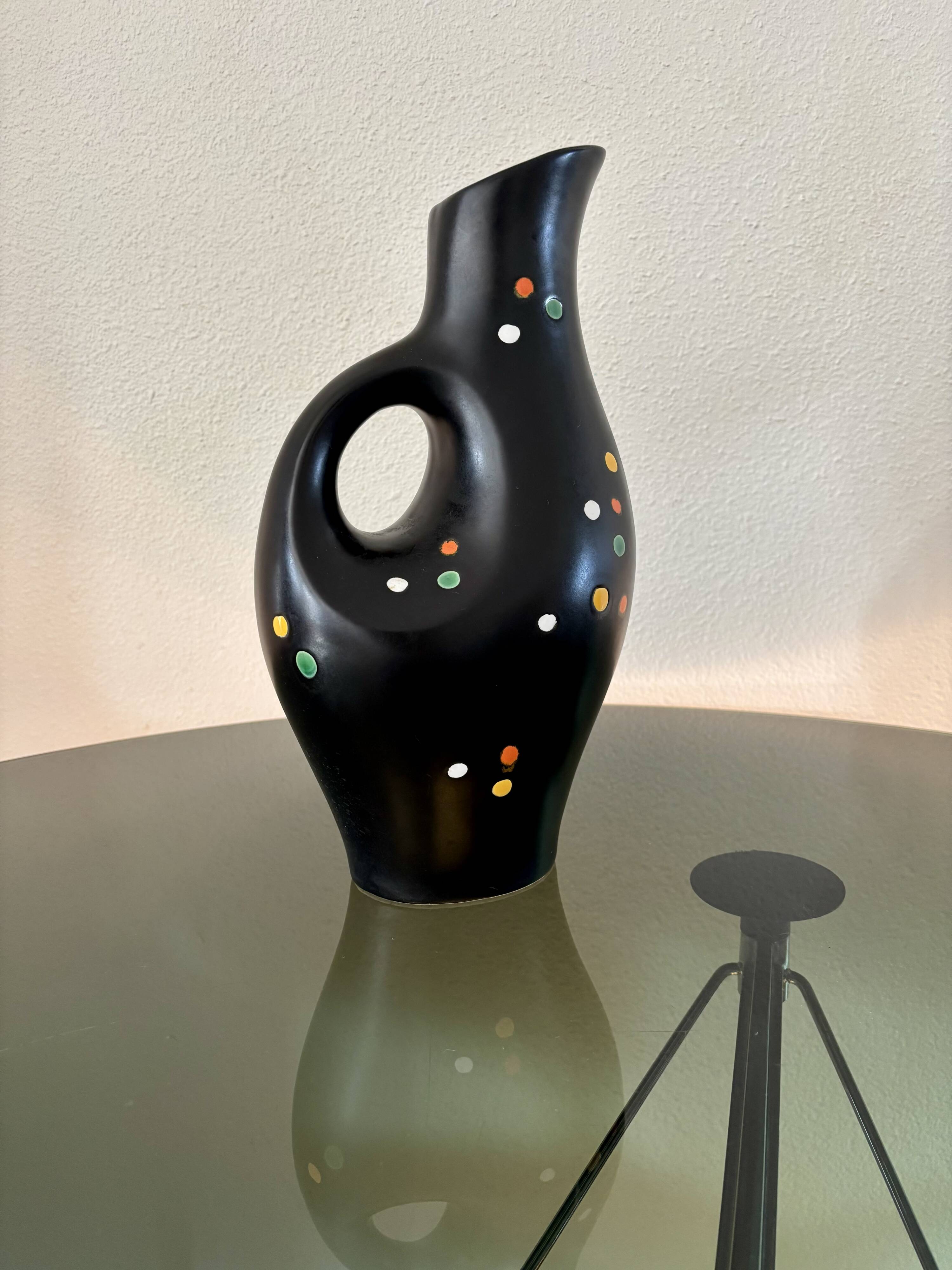 Vintage 1960s ceramic polka dot carafe