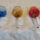 Set of 3 colored crystal stemmed glasses