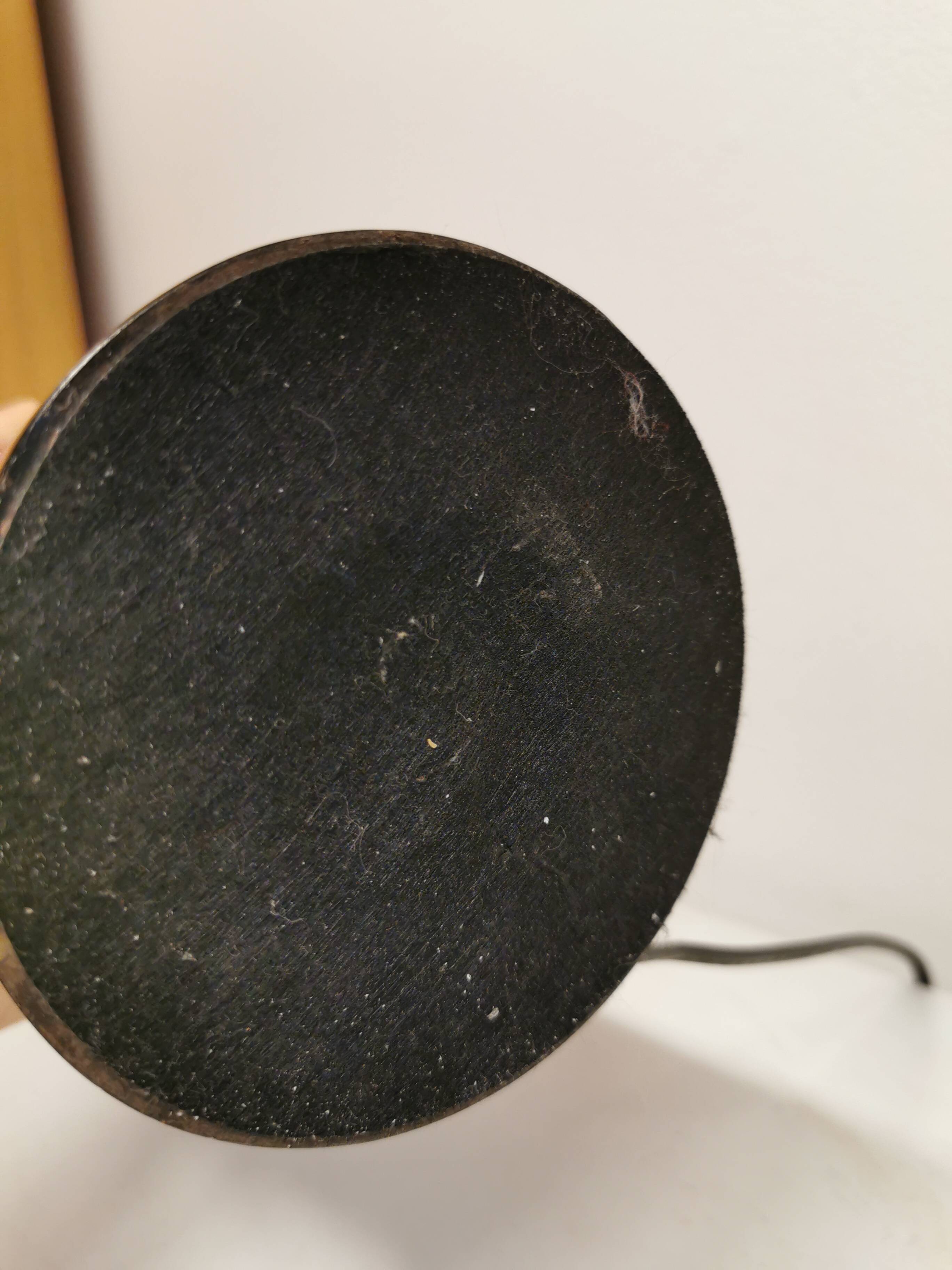 Two table lamps made of dark-stained wood with silver detail in the middle.