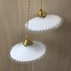 Pair of vintage white opaline pendant lamps and transparent serrated edges