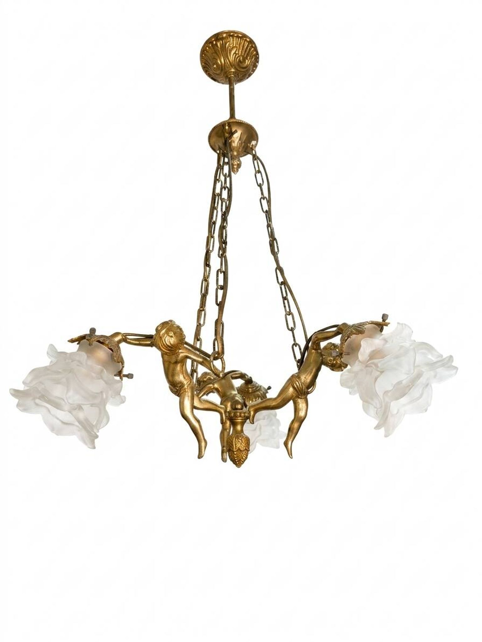 Lustre aux angelots en bronze années 70