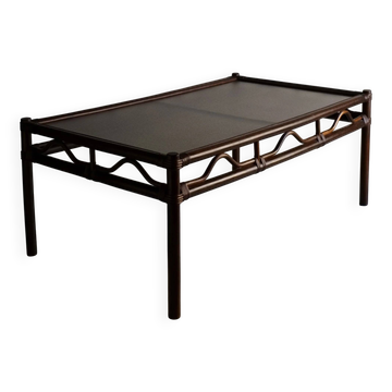Dark rattan glass coffee table | 1980s