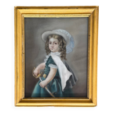 Watercolor on paper portrait of a young girl with a sword 19th century