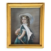 Aquarelle sur papier portrait de jeune fille avec une épée XIXe