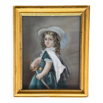 Watercolor on paper portrait of a young girl with a sword 19th century