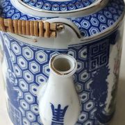 Japanese fine porcelain teapot, Geisha/cherry blossom patterns, Bamboo imitation handle
