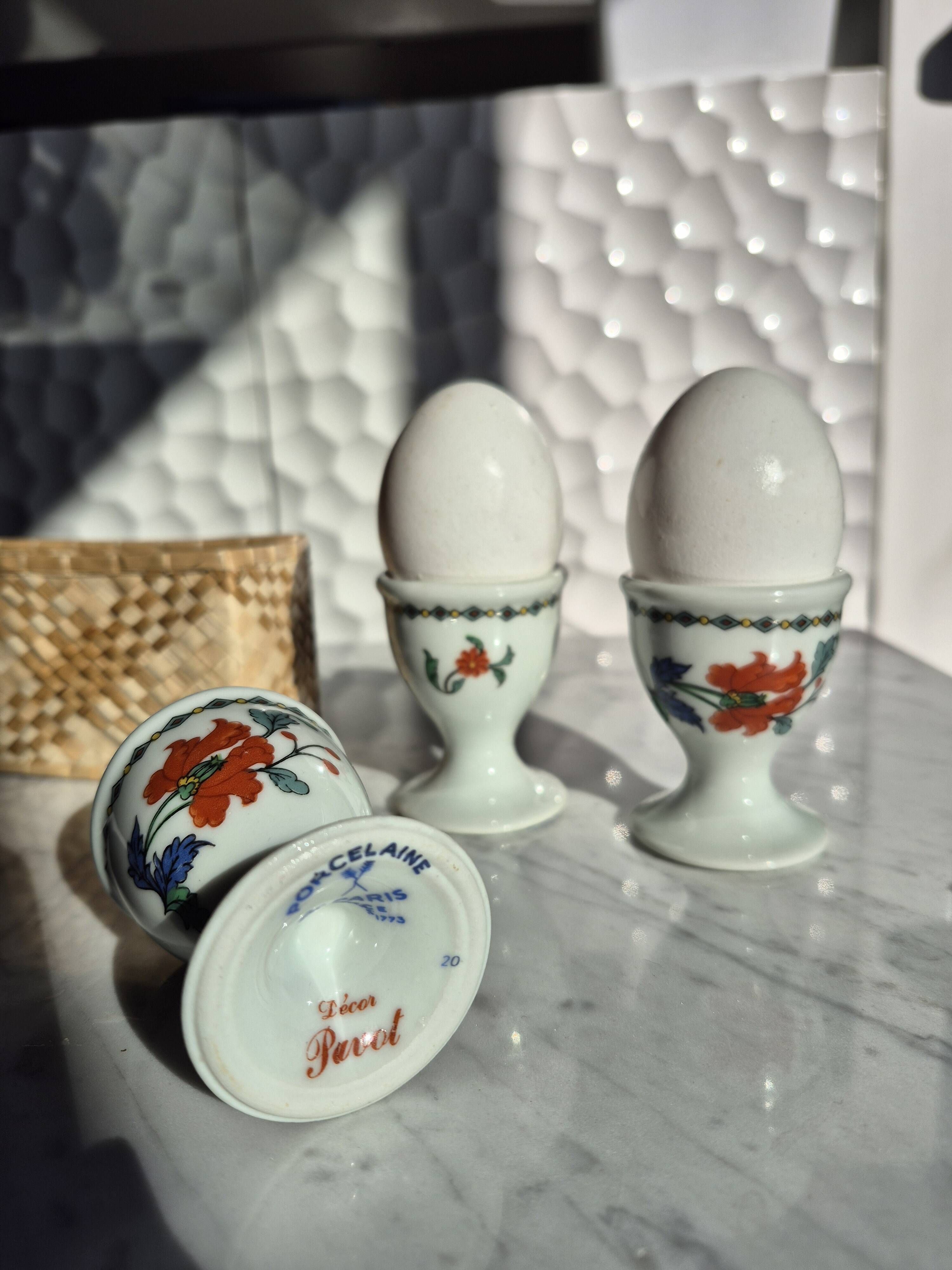 Vintage porcelain egg cup trio from Paris – Poppy & basket decor