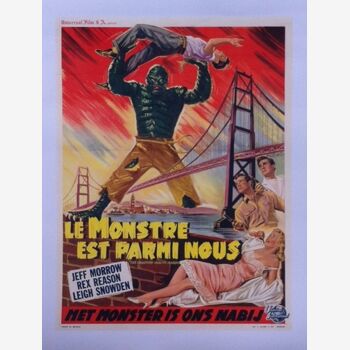 Cinema original poster of 1959.Le monster is among nous.entoilee