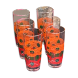 6 glasses to orangeade mosaic orange and green vintage 1970