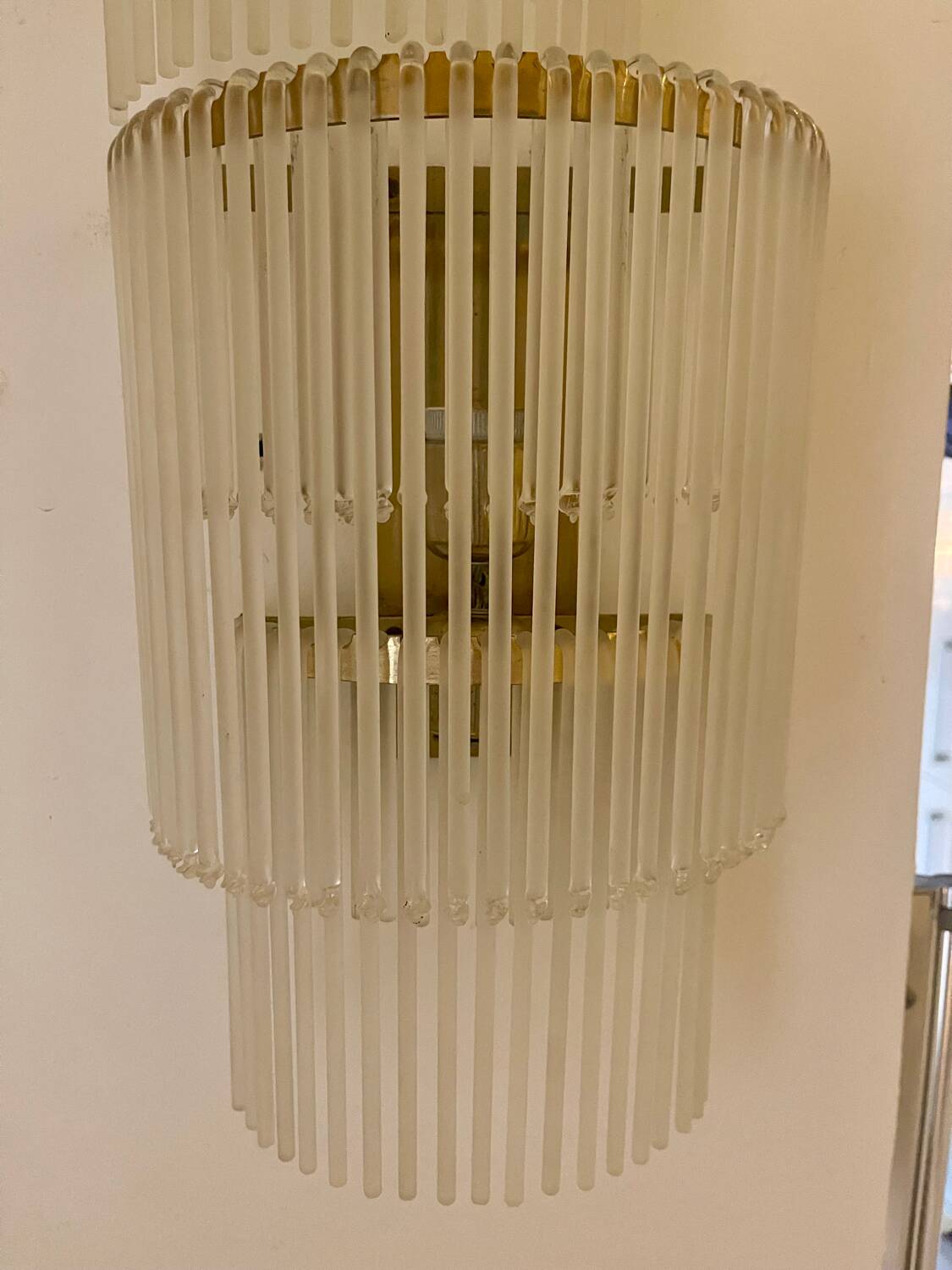 Large Sciolari wall lamp with opaque glass and gilded structure, Italy 1970