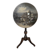 Guéridon basculant Napoléon III à décor d’un paysage au clair de lune