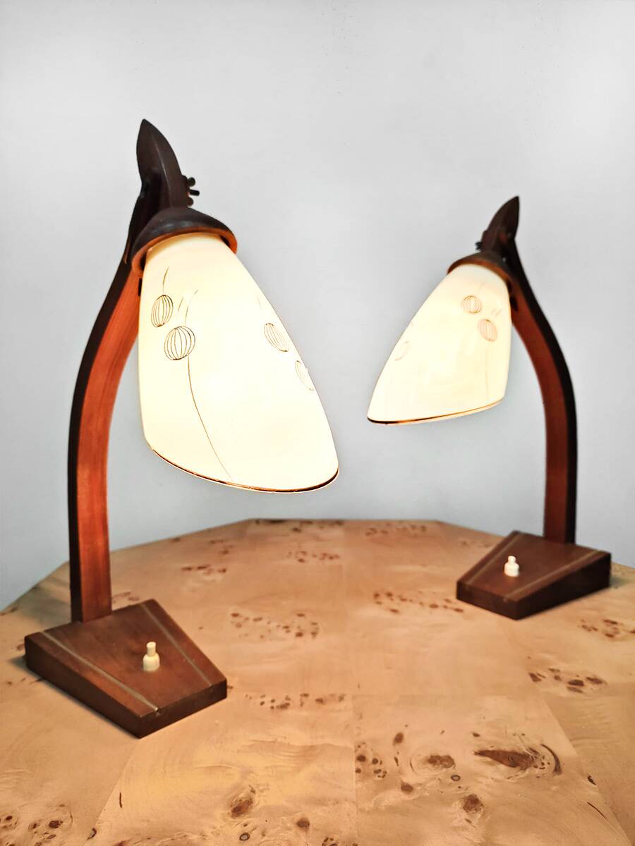 Pair of midcentury modern wooden desk lamp set table lamp