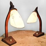 Pair of midcentury modern wooden desk lamp set table lamp