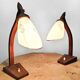 Pair of midcentury modern wooden desk lamp set table lamp