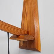 Adjustable mid-century wooden wall lamp with rattan shade, 1970s