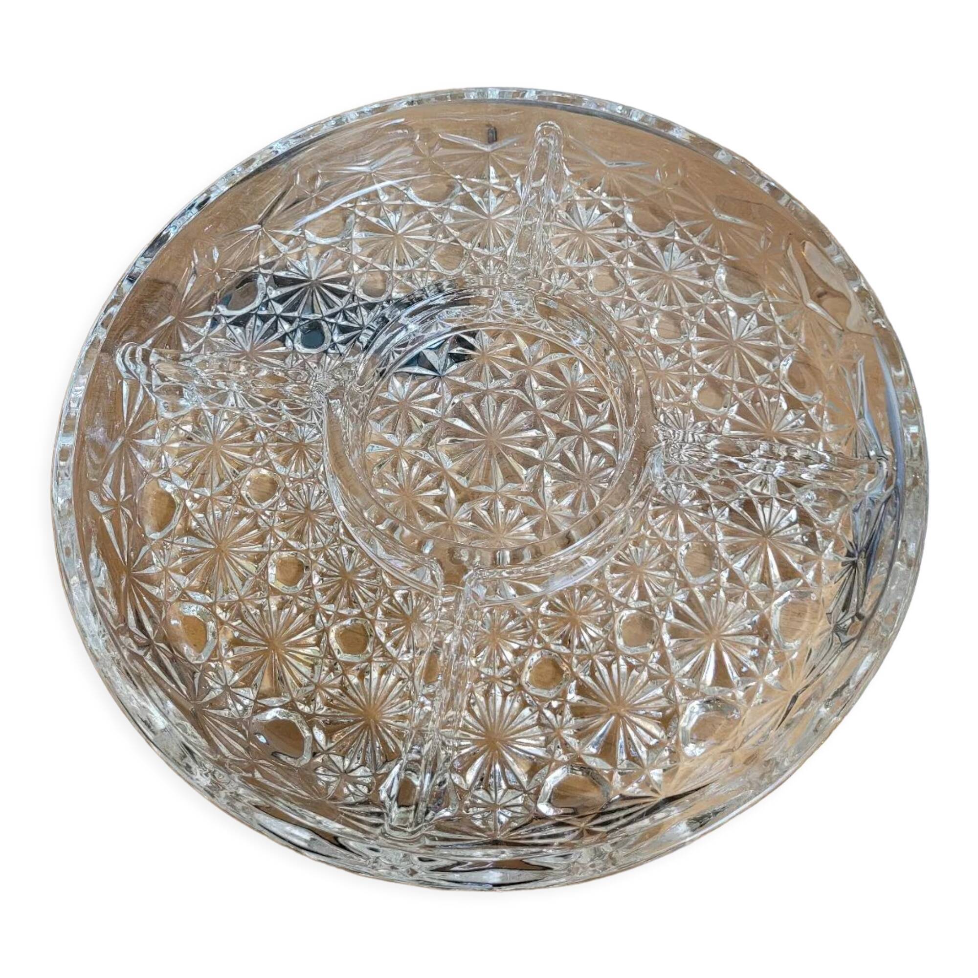 Serving dish in chiseled glass 5 compartments